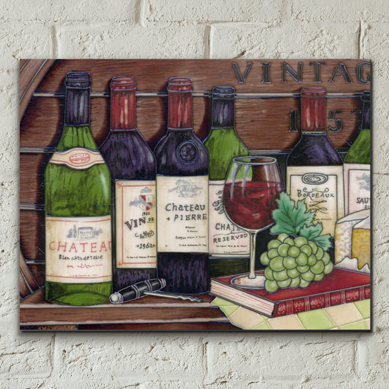 Castleton Home Hand Painted Vintage Wine Collection with Glass Wall